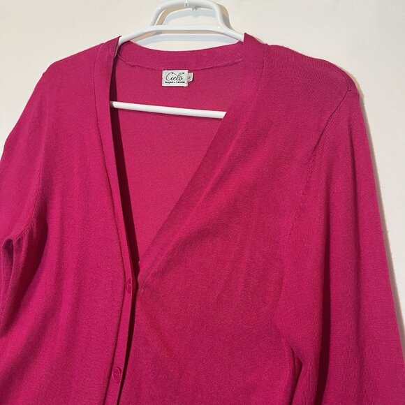 Cielo Women’s  Long Cardigan Button Front V Neck Pockets Hot Pink Size Large - Picture 7 of 10
